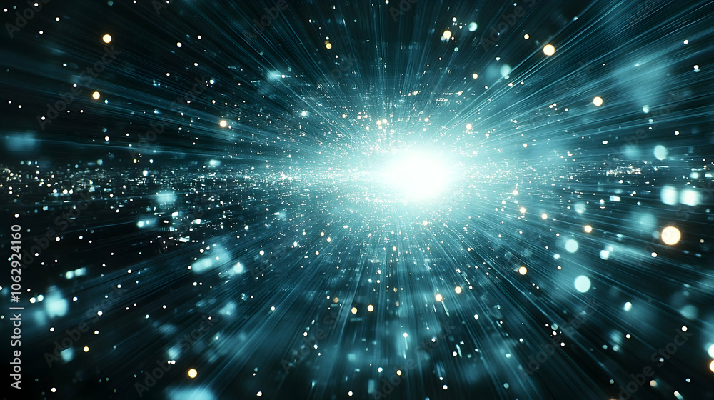 Abstract blue and white light burst in a dark background. Abstract blue and white light burst in a dark background.