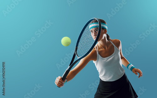 Woman hitting a tennis backhand
