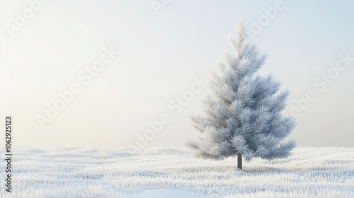 Snowy Tree in Winter Landscape at Dawn