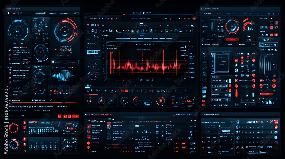Futuristic User Interface with red and blue neon lights. Futuristic User Interface with red and blue neon lights.