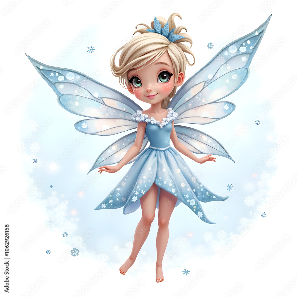 Discover the magic of winter through a dazzling fairy with icy elegance, digital illustration of fantasy character design concept. Discover the magic of winter through a dazzling fairy with icy elegance, digital illustration of fantasy character design concept.