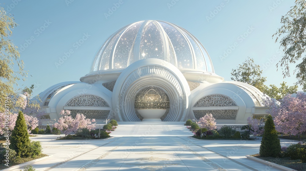 Retro-Futuristic Observatory with Intricate Dome Design and Starry Views in 3D Illustration