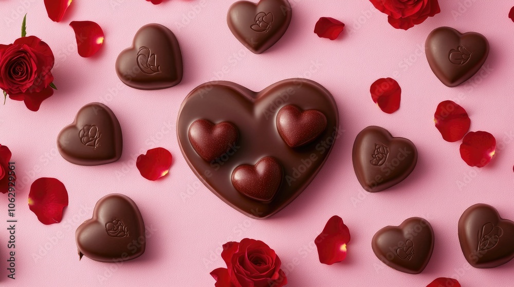 Romantic Chocolate Hearts on Pink Background Romantic Chocolate Hearts on Pink Background