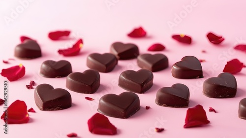 Heart-Shaped Chocolate Candies on Pink Background