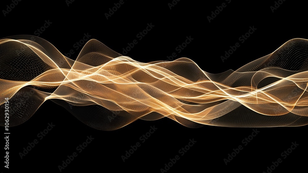 Dynamic golden wave patterns on a black background illustrating energy ...