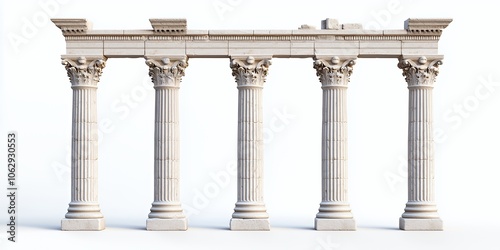 A row of five ancient stone columns with a partially collapsed lintel.
