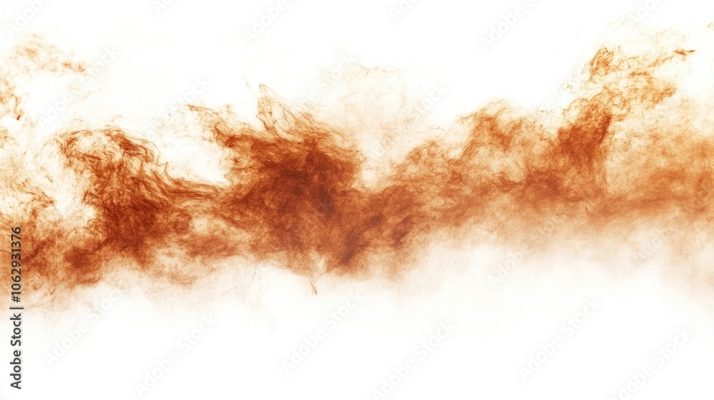Swirling dense cloud of brown dust disperses against a white background, creating a textured abstract scene with ample copy space for versatile use. Swirling dense cloud of brown dust disperses against a white background, creating a textured abstract scene with ample copy space for versatile use.
