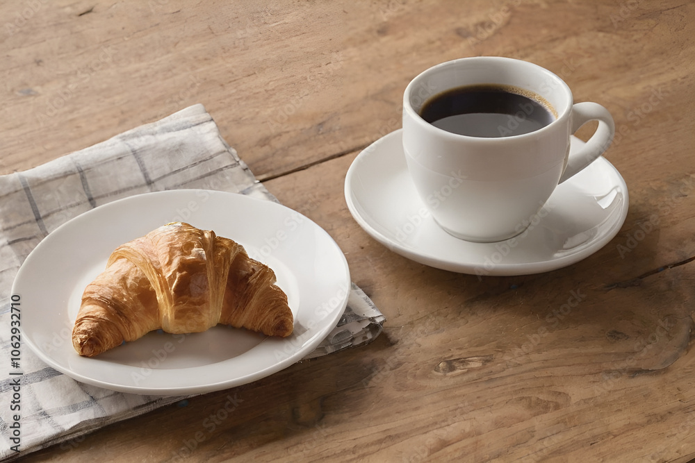 cup of coffee and croissant cup of coffee and croissant