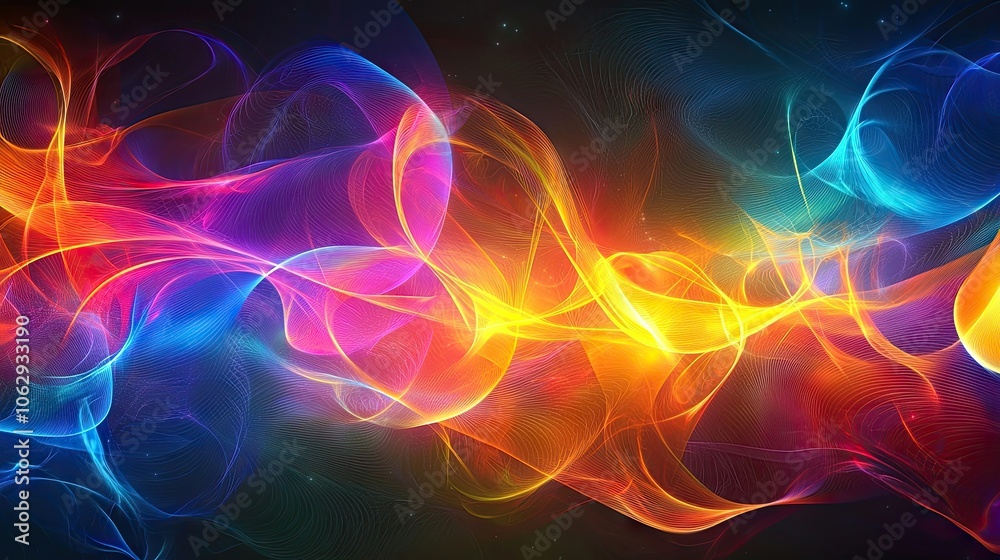Vibrant glow waves create a captivating abstract pattern on a dark background, providing a colorful and dynamic visual experience with ample space for design elements. Vibrant glow waves create a captivating abstract pattern on a dark background, providing a colorful and dynamic visual experience with ample space for design elements.