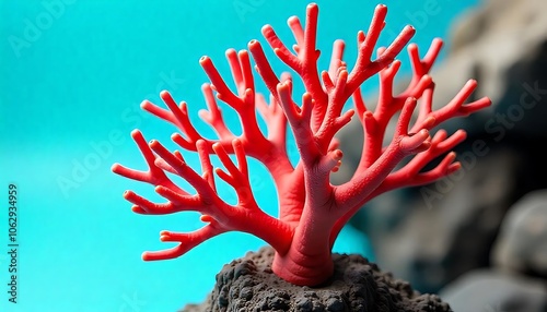 Red Coral Branch on Ocean Floor, photo