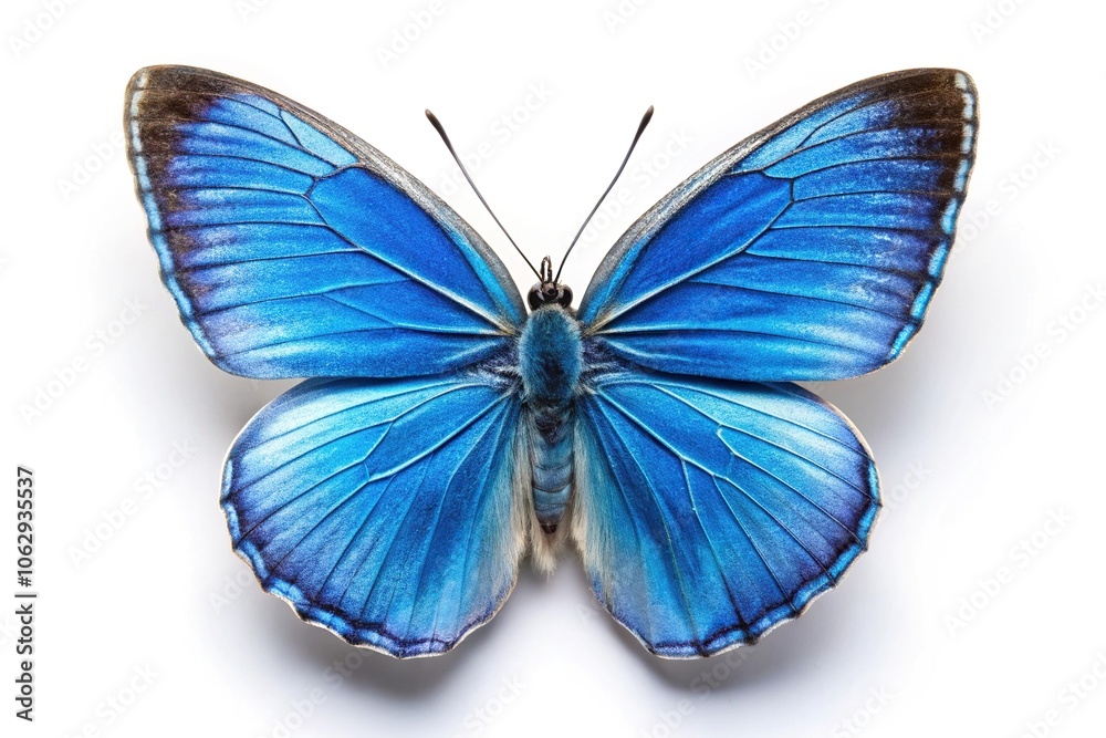 blue butterfly with folded wing on white background looks stunning and vibrant blue butterfly with folded wing on white background looks stunning and vibrant
