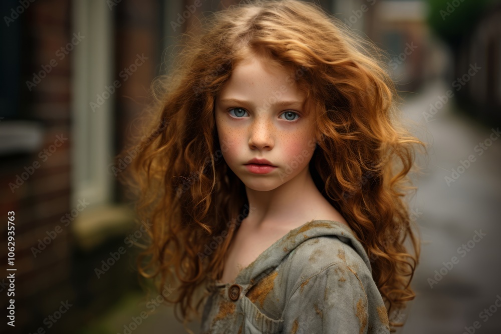 Portrait of a beautiful little girl with long curly hair in the city Portrait of a beautiful little girl with long curly hair in the city