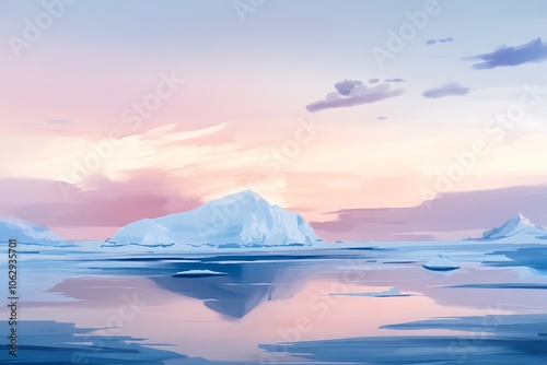 A Snowy Mountain Range Reflects in a Serene Frozen Lake at Sunset