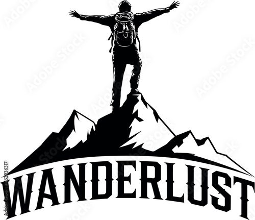 Wanderlust vector black silhouette typographic cricut design for T-Shirt