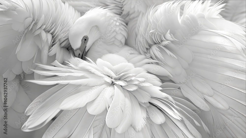 Obraz premium Elegant White Feathers of a Dove in Close-Up, Textured and Delicate Plumage, Peaceful and Serene