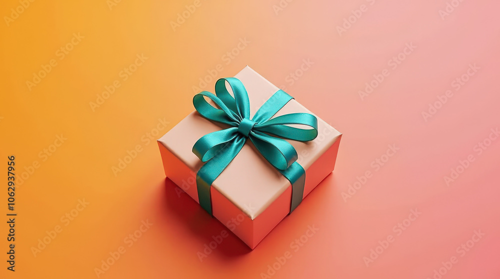 Elegant Wrapped Gift Box with Colorful Ribbon on Vibrant and Minimalist Background for Celebrations and Occasions