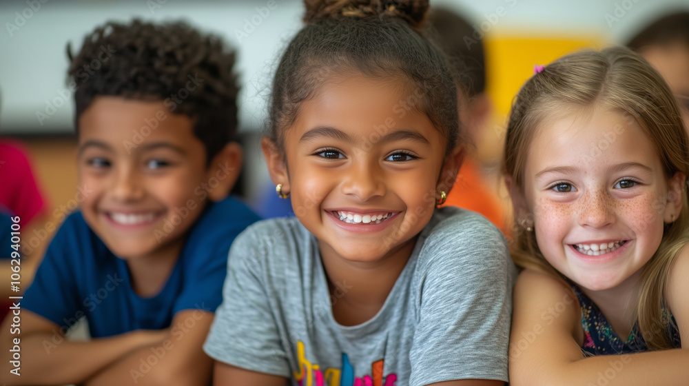 Cheerful children in a multicultural elementary classroom, engaged and happy Cheerful children in a multicultural elementary classroom, engaged and happy