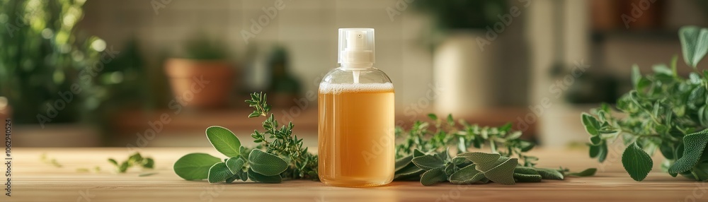 A glass bottle of oil surrounded by fresh herbs on a wooden surface, showcasing a natural and serene environment for wellness and cooking. A glass bottle of oil surrounded by fresh herbs on a wooden surface, showcasing a natural and serene environment for wellness and cooking.