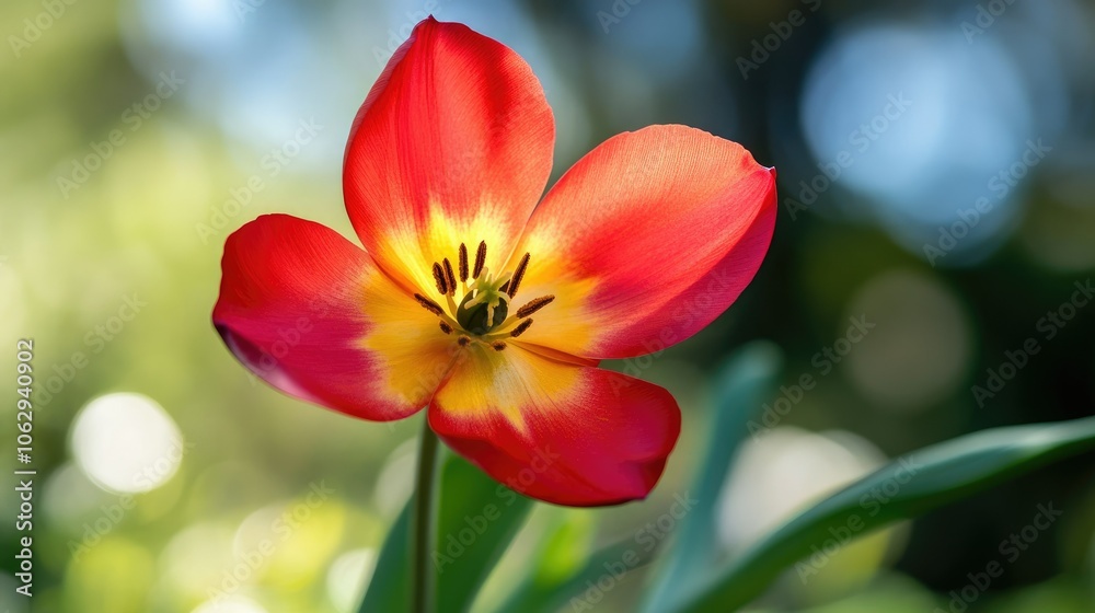 Vibrant Red Flower with Yellow Center in Nature Vibrant Red Flower with Yellow Center in Nature