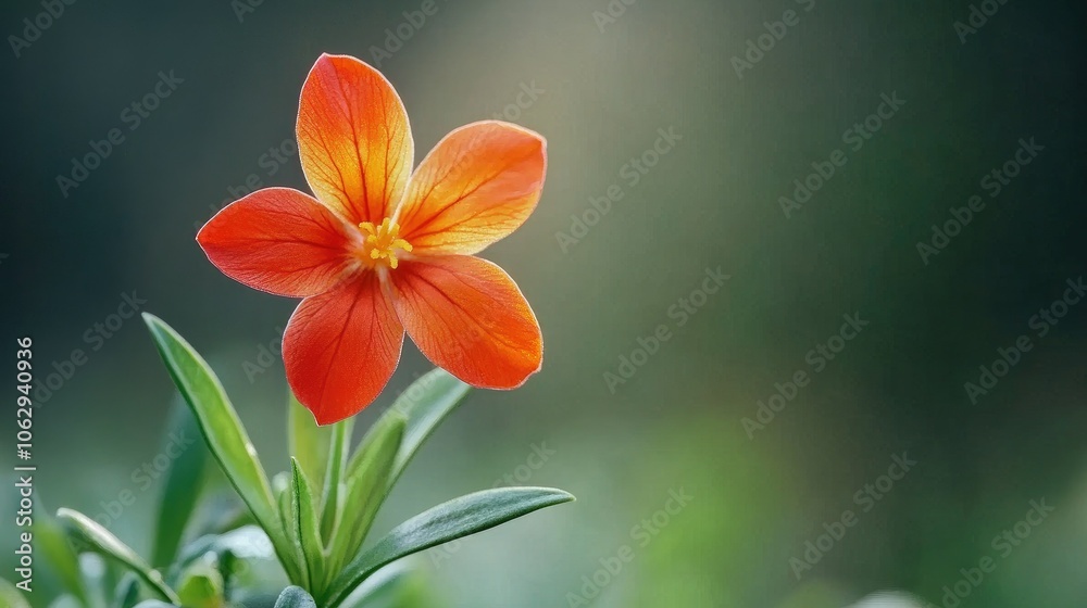 Fototapeta premium Vibrant Orange Flower with Green Leaves and Soft Background