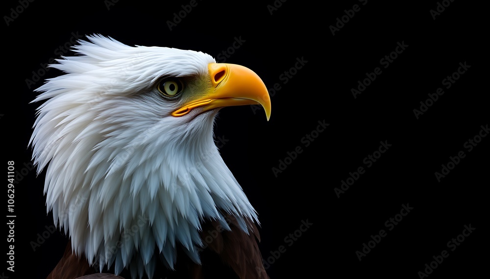 Bald Eagle Portrait on Black Background, Bald Eagle Portrait on Black Background,