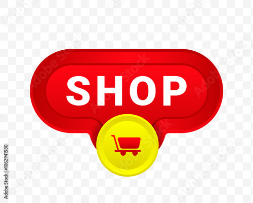 Shop red button icon for online store. Click buy symbol. Vector illustration isolated on white background
