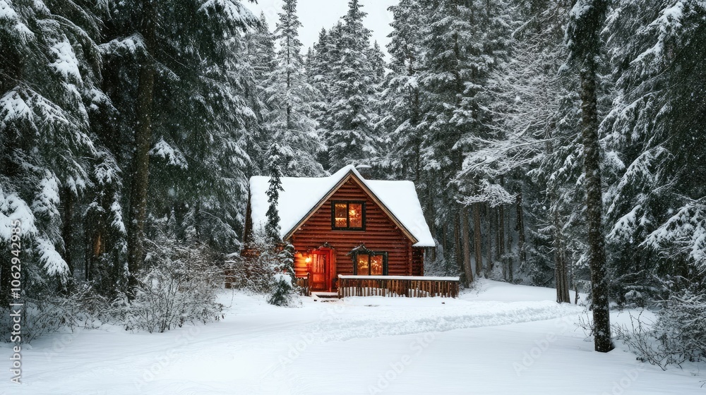 Cozy Cabin in Winter Wonderland with Snowy Forest Cozy Cabin in Winter Wonderland with Snowy Forest
