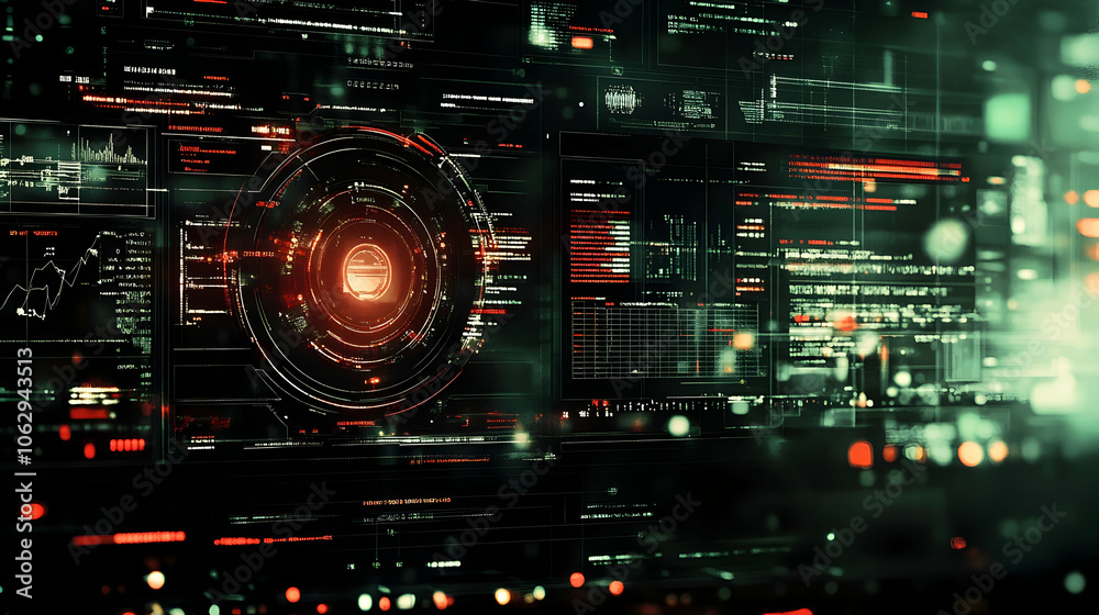 Abstract futuristic HUD interface with red and green lights. Abstract futuristic HUD interface with red and green lights.