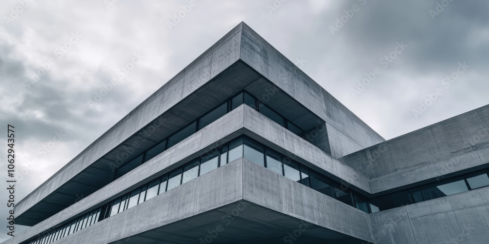Fototapeta premium Modern concrete building against cloudy sky.