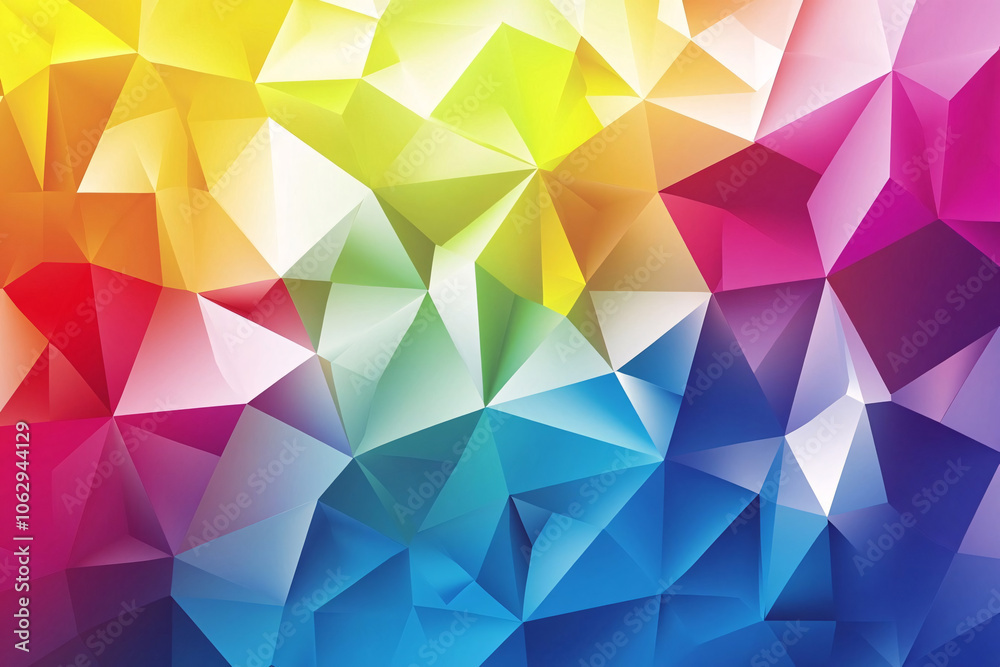 Fototapeta premium Rainbow Geometric Abstract: Vibrant, multifaceted jewel tones create a dynamic, colorful low-poly background. Perfect for design projects needing a bold and modern aesthetic.