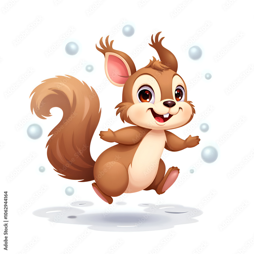 A joyful squirrel leaps through a world of bubbles with glee and excitement, digital illustration of cartoon character design concept. A joyful squirrel leaps through a world of bubbles with glee and excitement, digital illustration of cartoon character design concept.