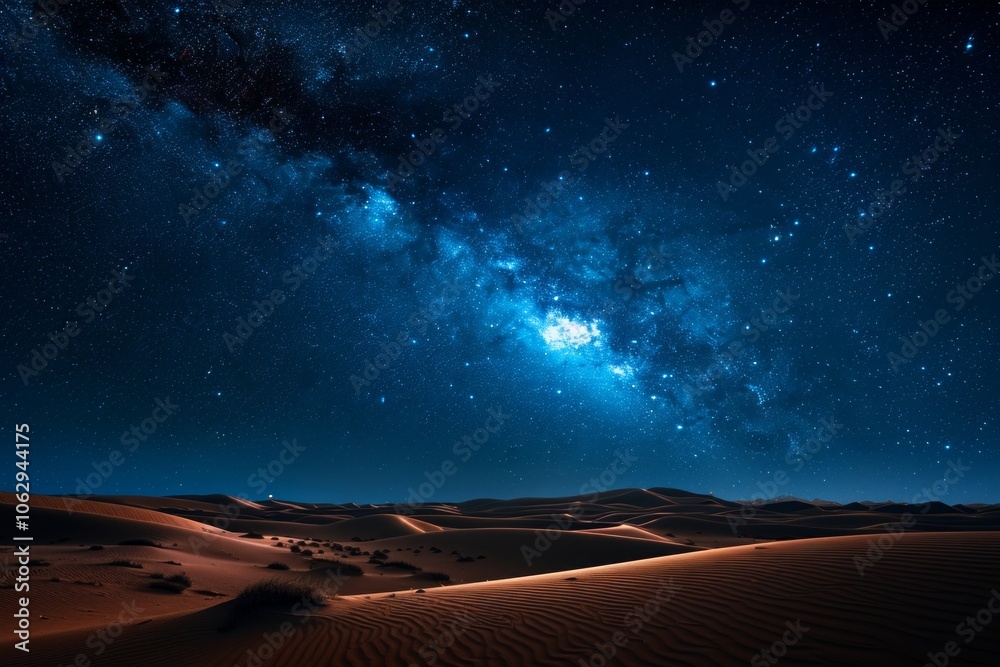 Starry night sky over a desert landscape. AI generative. . Starry night sky over a desert landscape. AI generative. .