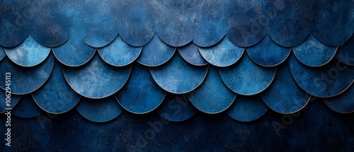 A textured blue background featuring overlapping circular shapes resembling scales.