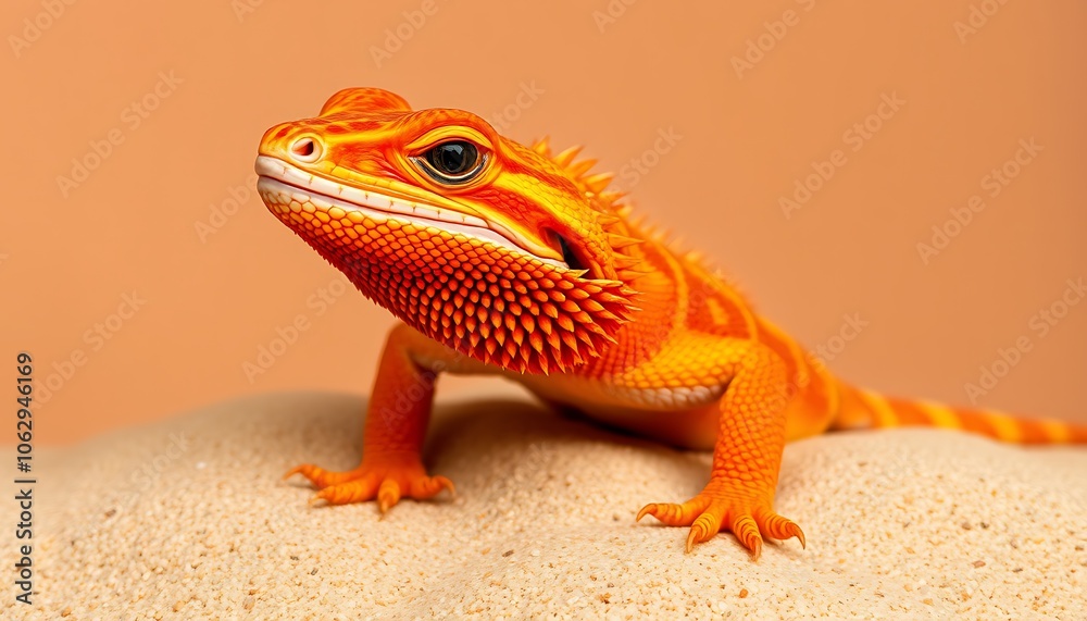 Fototapeta premium Orange Bearded Dragon on Sand,