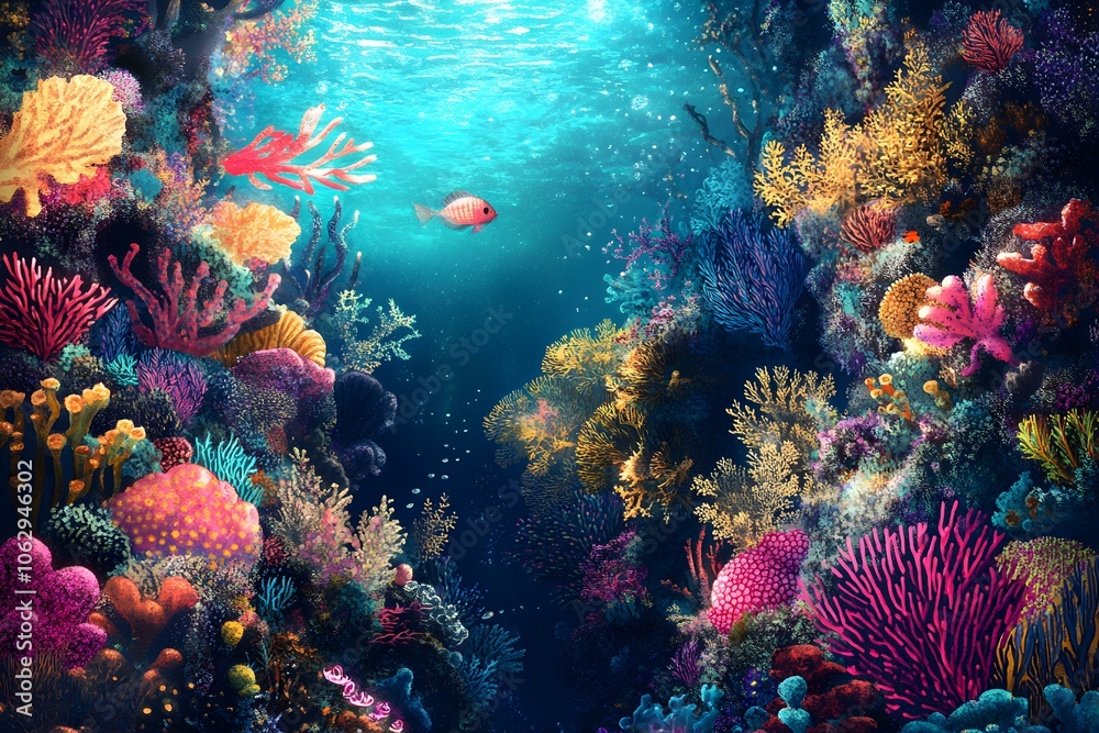 Fototapeta premium Glittering Underwater Kingdom with Rich Marine Life