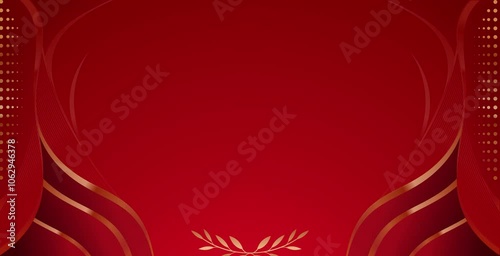 A luxurious red background with gold accents and floral elements.