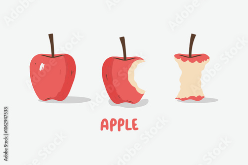 Set of Apple bitten hand drawn vector illustrations, easily editable file, 