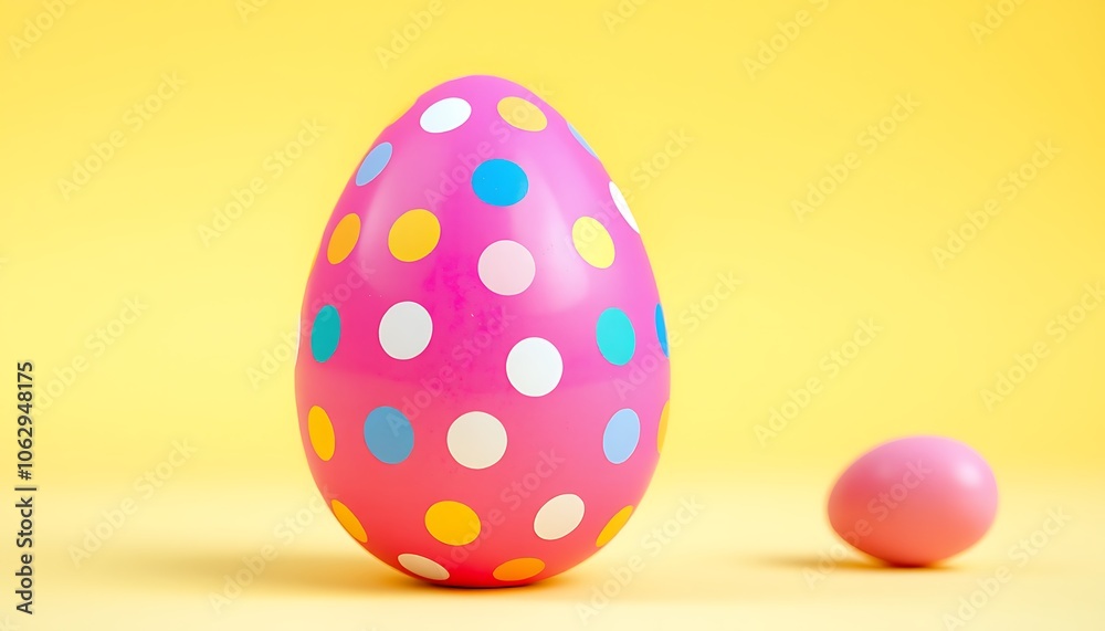 Polka Dot Easter Egg on Yellow Background, Polka Dot Easter Egg on Yellow Background,