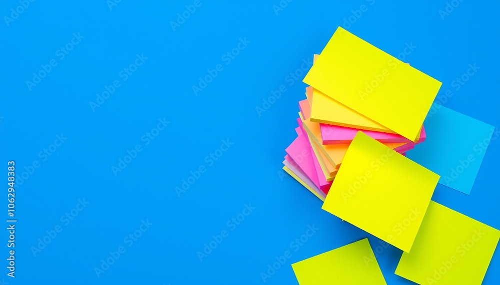 Colorful Sticky Notes on Blue Background, Colorful Sticky Notes on Blue Background,