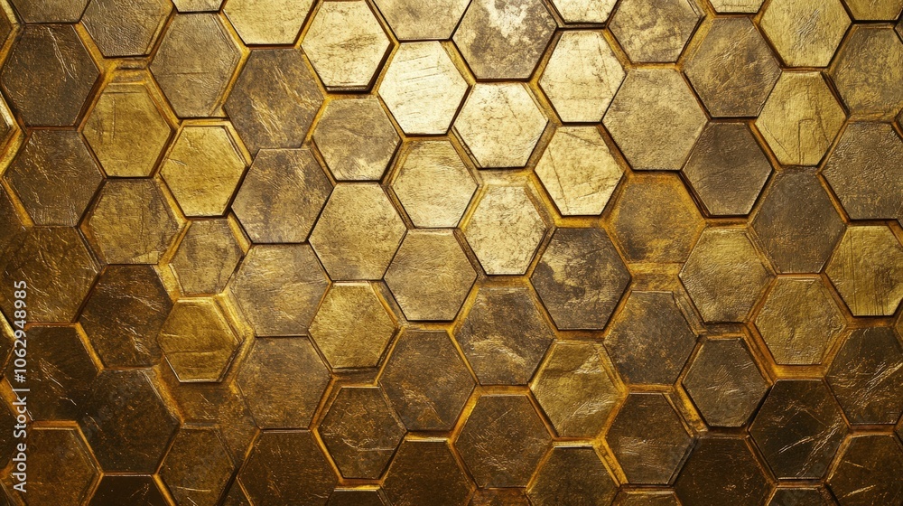 Golden hexagonal tiles pattern. Golden hexagonal tiles pattern.