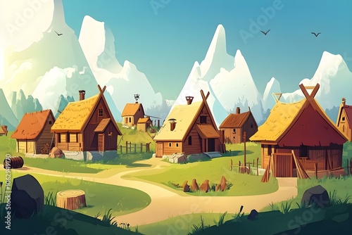 Cartoon Viking Settlement Illustration