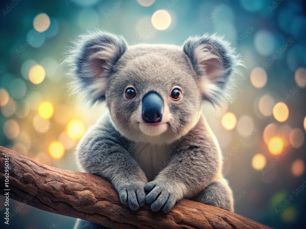 Fototapeta premium A sweet koala silhouette stands out against a blurred, sparkling background.