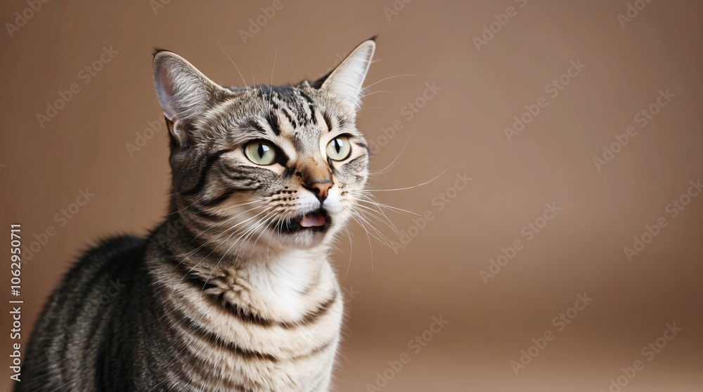 Obraz premium Expressive Tabby Cat on Brown Background