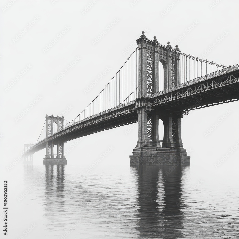 Obraz premium Bridge in mist over calm reflective water