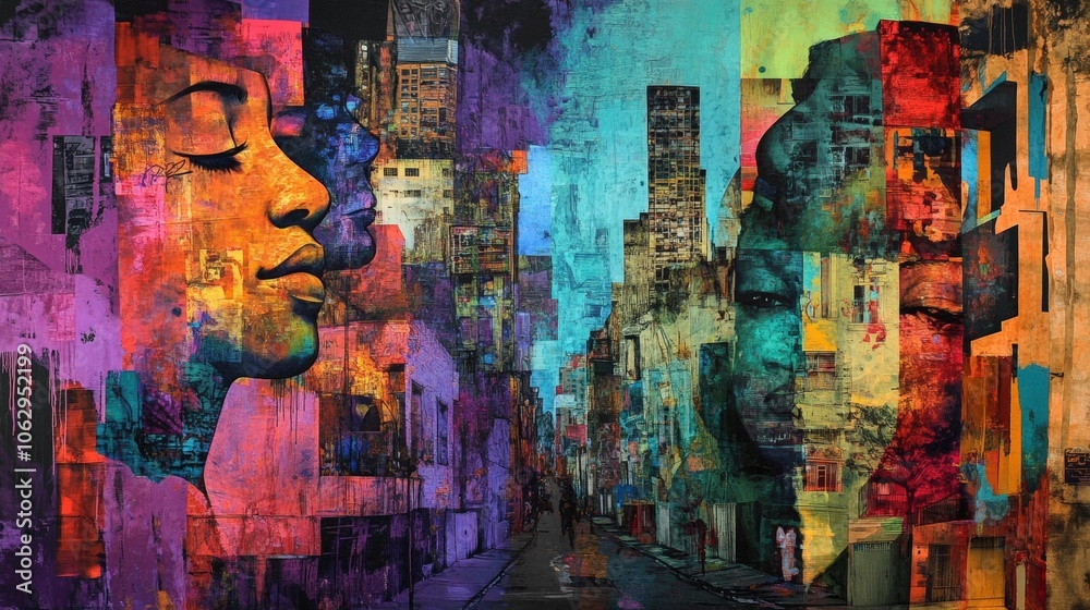 Abstract city landscape with two faces. Abstract city landscape with two faces.