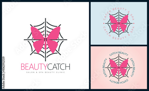 butterfly spider web beauty salon and spa modern logo set template design