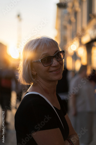 Middle-aged woman on Nevsky Prospekt in St. Petersburg photo