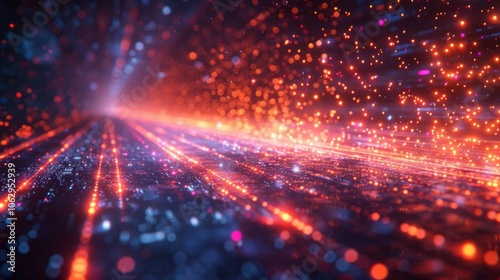 Abstract background with red and blue bokeh and light streaks. AI generative. .