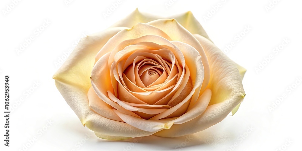 Cream beige rose flower in oil on white high angle Cream beige rose flower in oil on white high angle