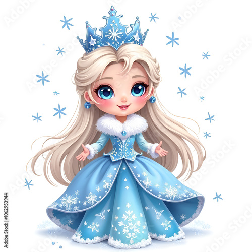 Celebrate the enchantment of winter with a charming ice queen character design, digital illustration of character design concept.